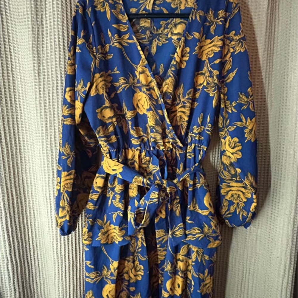 Floral Wrap Dress in Blue and Yellow